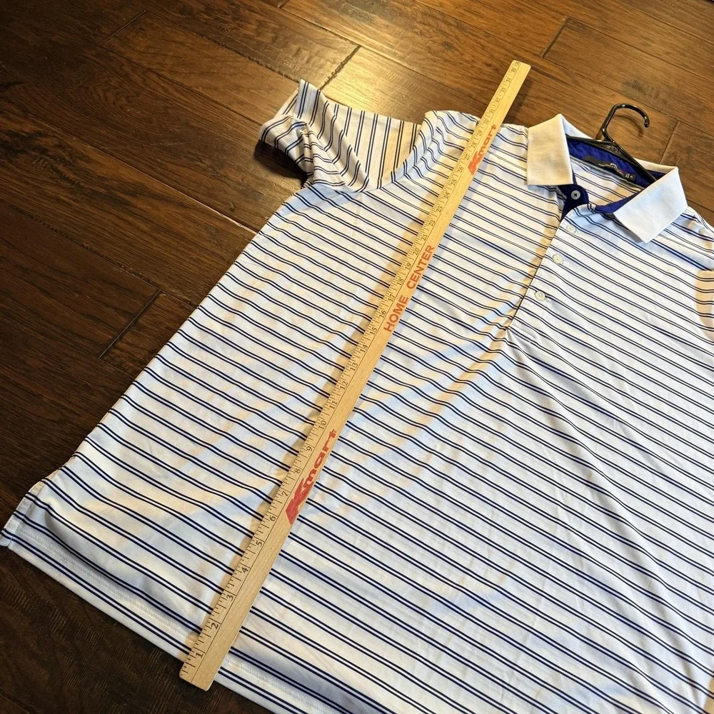 RLX Ralph Lauren Polo Shirt Mens XL blue Striped Golf Performance Logo???